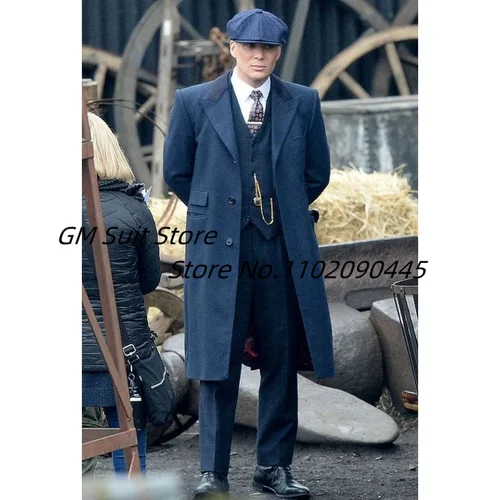 남성 정장 3 피스, 옷깃 칼라 슬림 핏 싱글 브레스트 가을 겨울 모직 코트 따뜻하고 멋진 단색 영국 스타일 