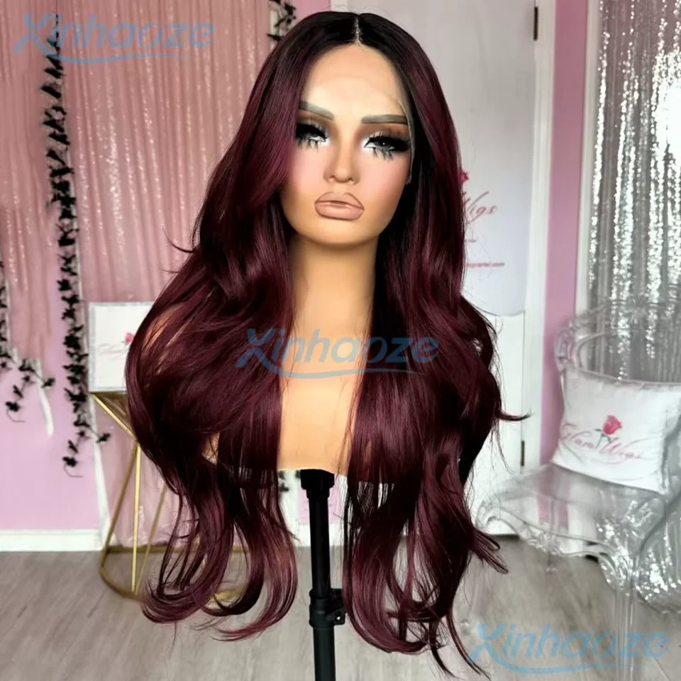 1b/99j Burgundy 5x5 Silk Top Wigs Human Hair Glueless Wine Red Colored Body Wave Lace Front Wigs Pre Plucked with Baby Hair
