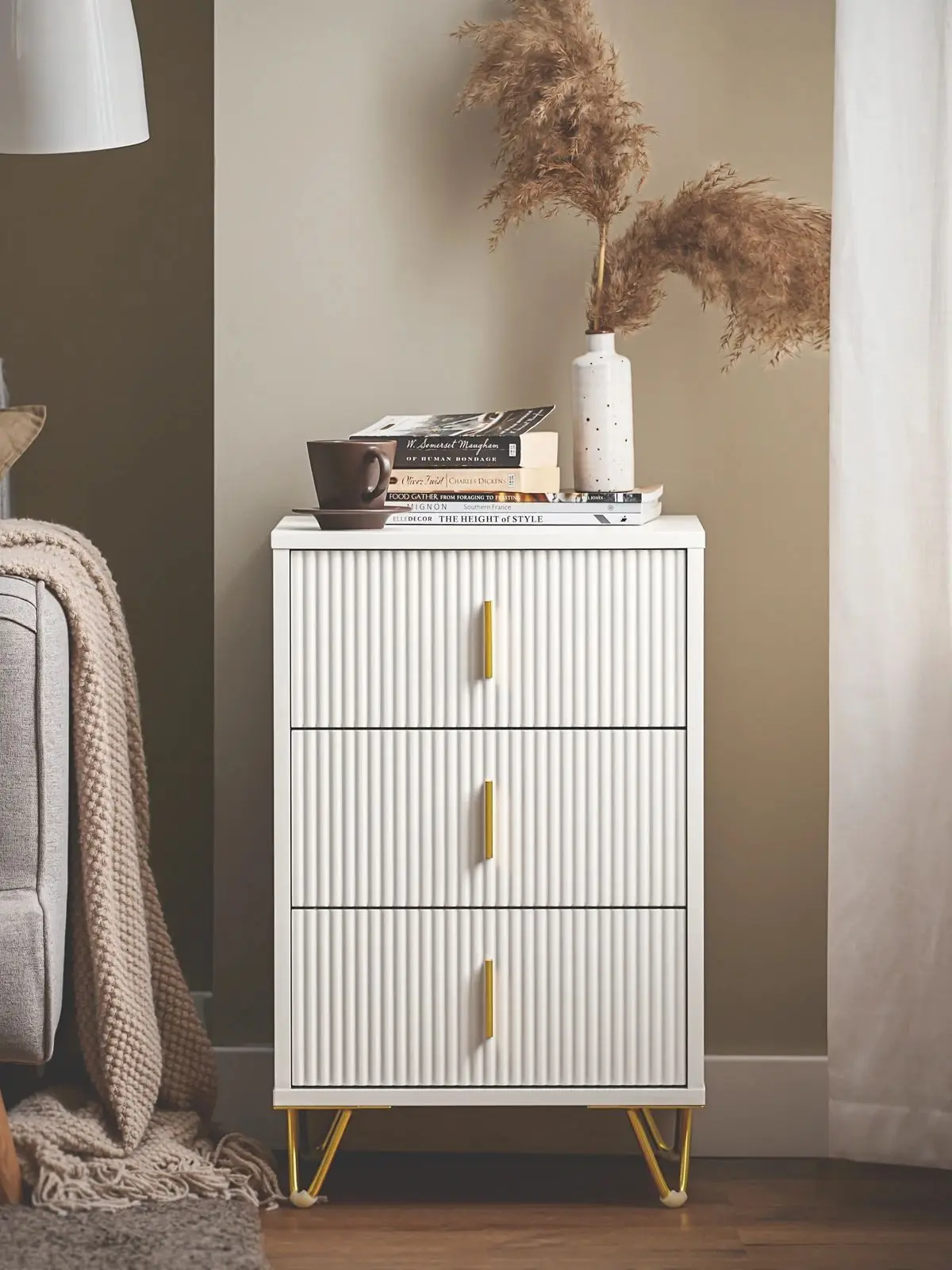 SoBuy FBT115-L Nachttisch mit 3 Schubladen für Boxspringbett Sofatisch Beistelltisch Telefontisch Nachtschrank