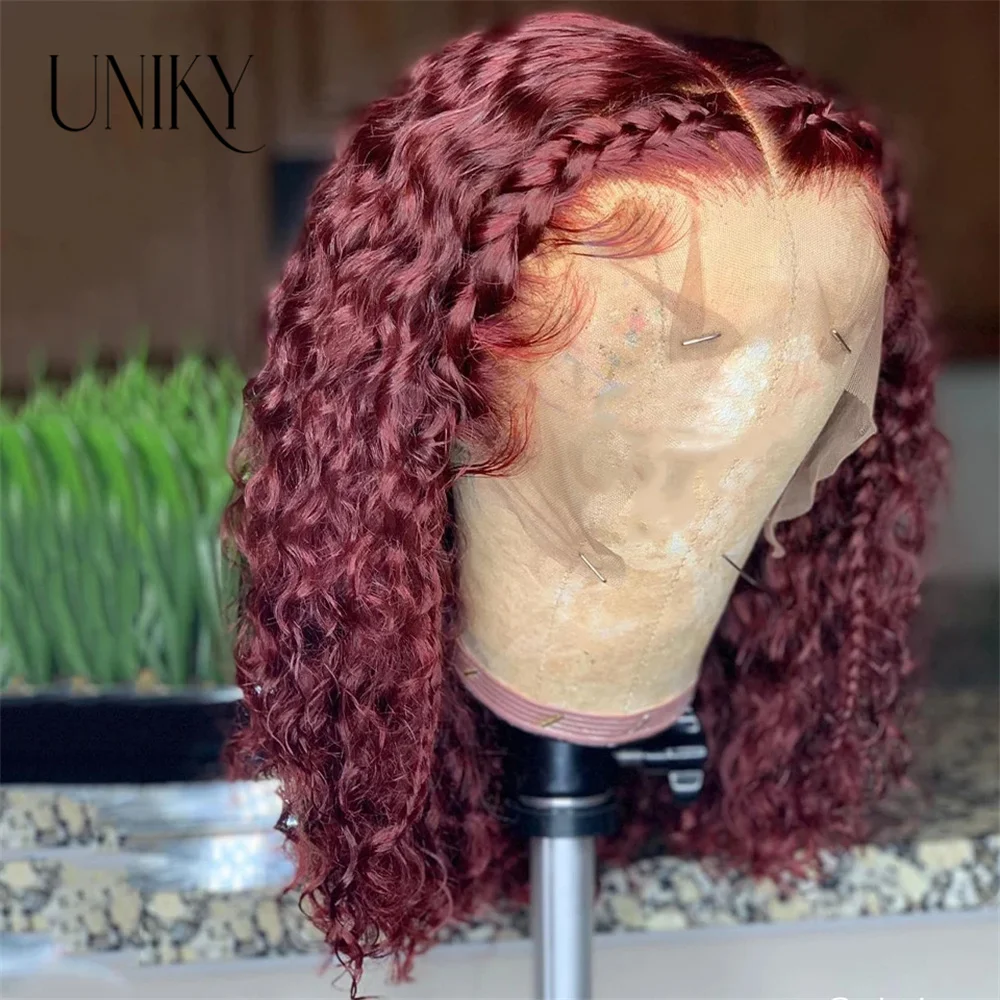 Deepcurly99J Burgundy Lace Front Wig Short Bob Hair Wig Human Hair 13x4 Deep Wave Frontal Wig Red Colored 4x4 Closure Curly Wigs