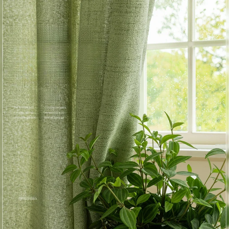 Linnen Garen Groen Balkon Gordijn Baywindow Scherm Eenvoudige Zonwering Woonkamer Gordijnen 2024 Nieuw Balkon Kleine Verse Gordijnen - afbeelding 2