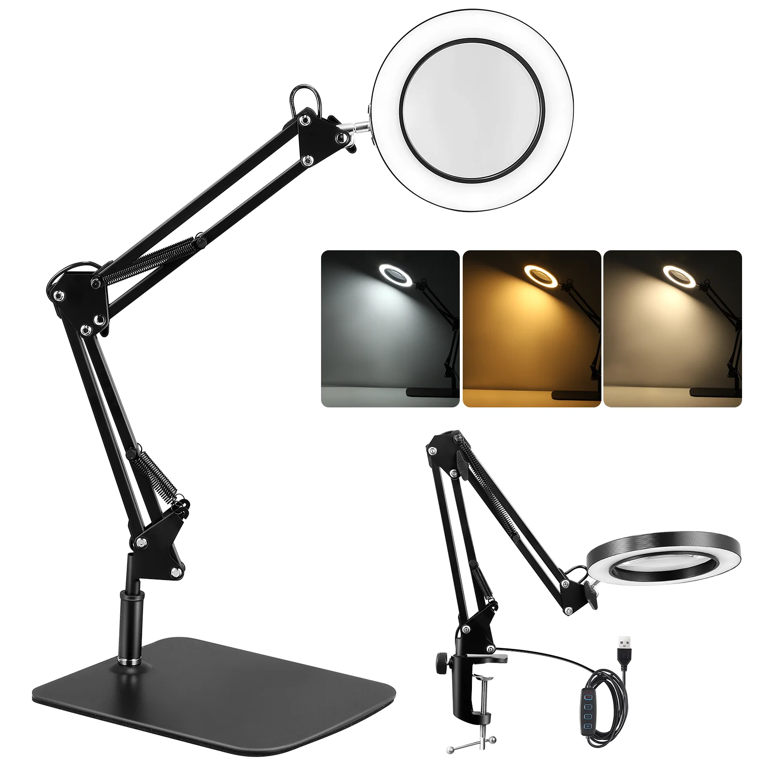72LED 8X/10X NEW Illuminated Magnifier USB 3 Colors LED Magnifying Glass for Soldering Iron Repair/Table Lamp/Skincare Beauty