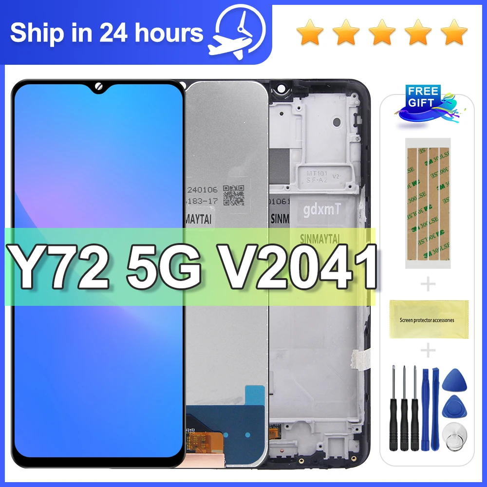 6.58\'\' Tested Y72 5G Display Screen For Vivo Y72 LCD V2041 Display Touch Digitizer Assembly Replacement Parts With Frame