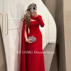 OIMG Dubai Mordern A-Line Prom Dresses Cape Sleeves Crepe Satin Red Evening Dress Women Evening Gowns Formal Slit Party Dress