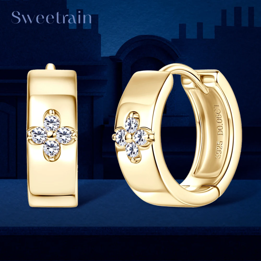 

Sweetrain 1.5mm Full Moissanite Hoop Earrings for Women Girls Jewelry Lab Diamond Clover Earring 925 Sterling Silver Jewelry