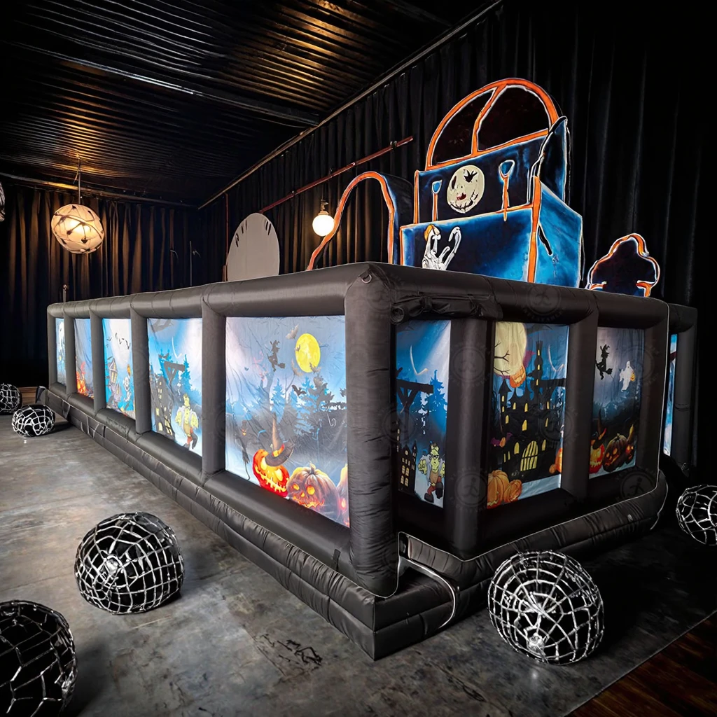 

Надувной дом с привидениями на Хэллоуин, на заказ, надувной лабиринт, лабиринт, игра без крыши, спортивная игра для вечеринки