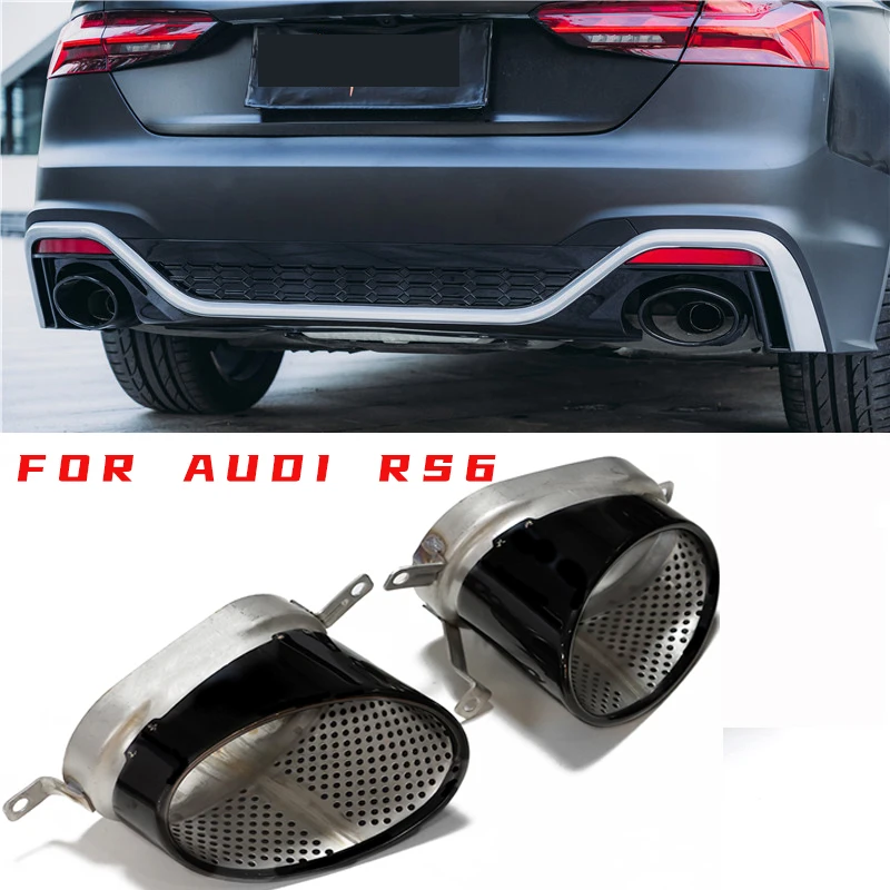 1 Set 304 Stainless Steel Exhaust Pipe Black Mufflers For Audi A4 A5 A6 A7 RS3 RS4 RS6 RS7 Muffler Tip Tailpipe Car Exhaust