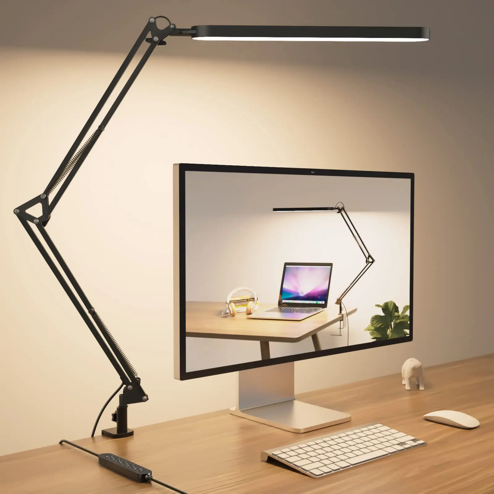 LED Desk Lamp Long Arm Foldable Clamp Adjustable Eye Caring Light with 3 Color Modes Dimmable for Reading Study and Office Work
