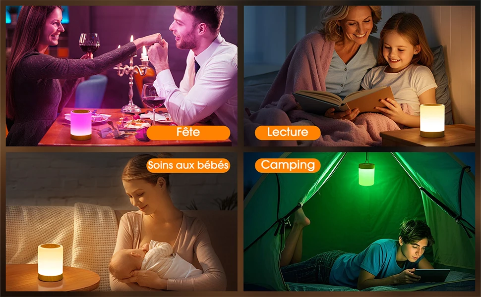 Lureshine 2-Pack RGB Night Light Lamp with Touch Control and Color Changing, 13‑inch Portable Dimmable USB‑Rechargeable Table Lamp with 1800mAh Battery for Bedroom Decorative Lighting