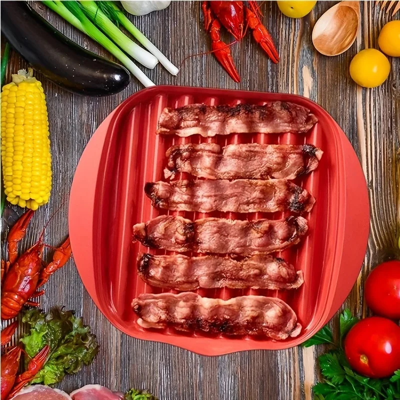 Microwave Bacon Maker Cooker Tray with Splatter Lid BPA-Free Microwave Bacon Grill Pizza Tray Efficient Food Prep Kitchen Tools