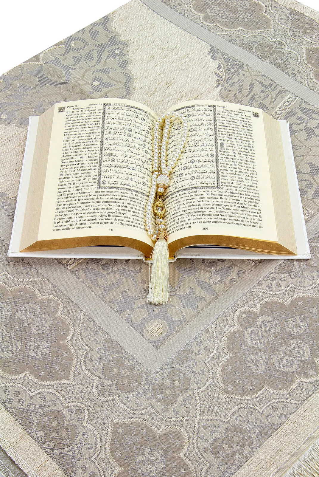 French Translation Luxury Quran Portable Quality Prayer Rug Special Rosary Muslim Islamic Gift Set Ramadan Worship