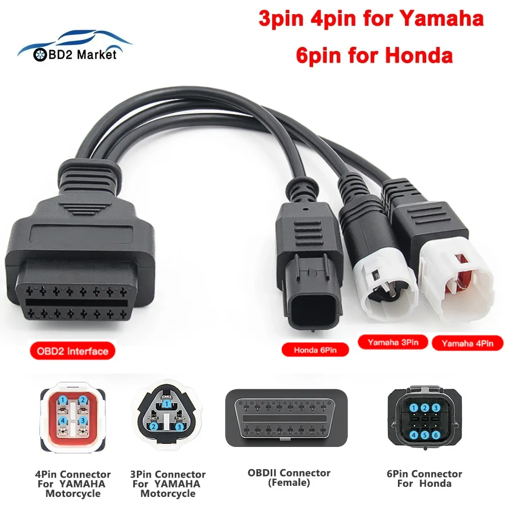 

For Yamaha 3pin 4pin For Honda 6pin Motorcycle 3 in1 Plug Cable to 16pin OBD Diagnostic Extension Connector Cable OBD2 Adapter