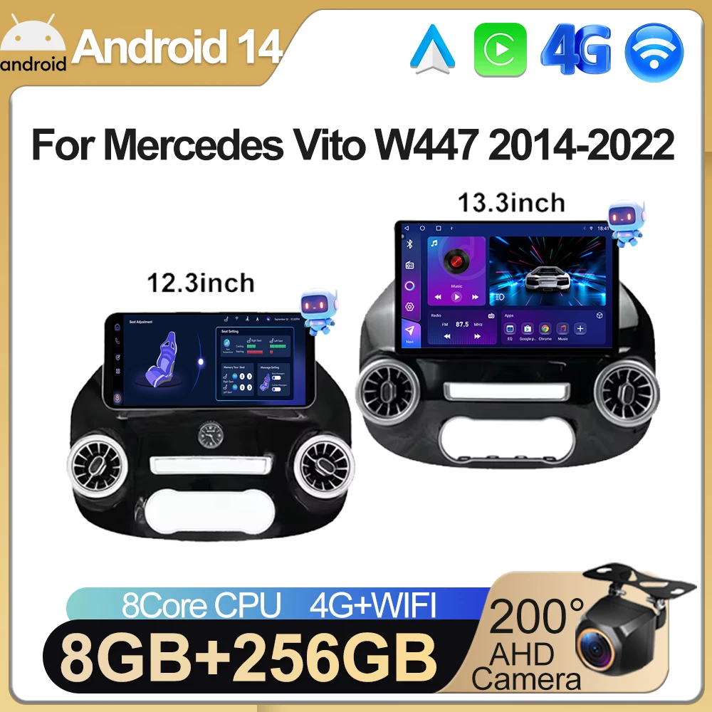 Android 13 Inch For Mercedes Vito W447 2014-2022 Car Radio Multimedia Video Player GPS Radio 5G CarPlay Navigation WIFI GPS BT