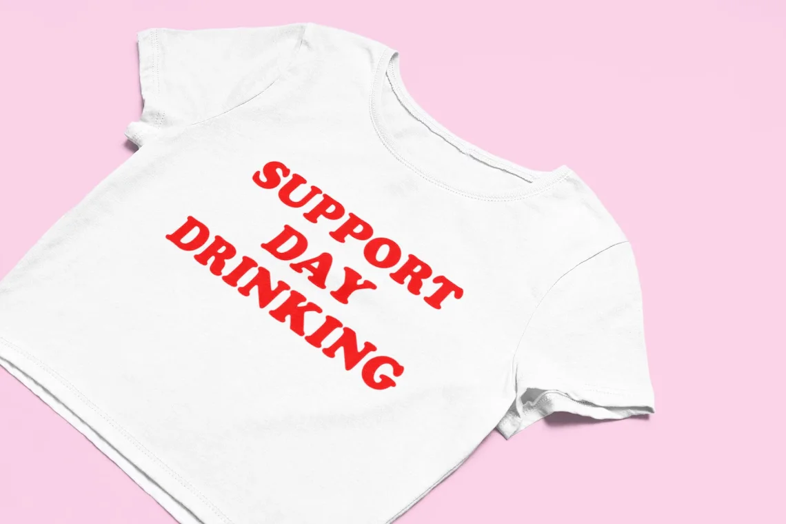 Skuggnas Support Day Drinking Crop Top Graphic Shirt Cute Gift Girl Shirt Funny Cotton Cropped t shirt Drop Shipping