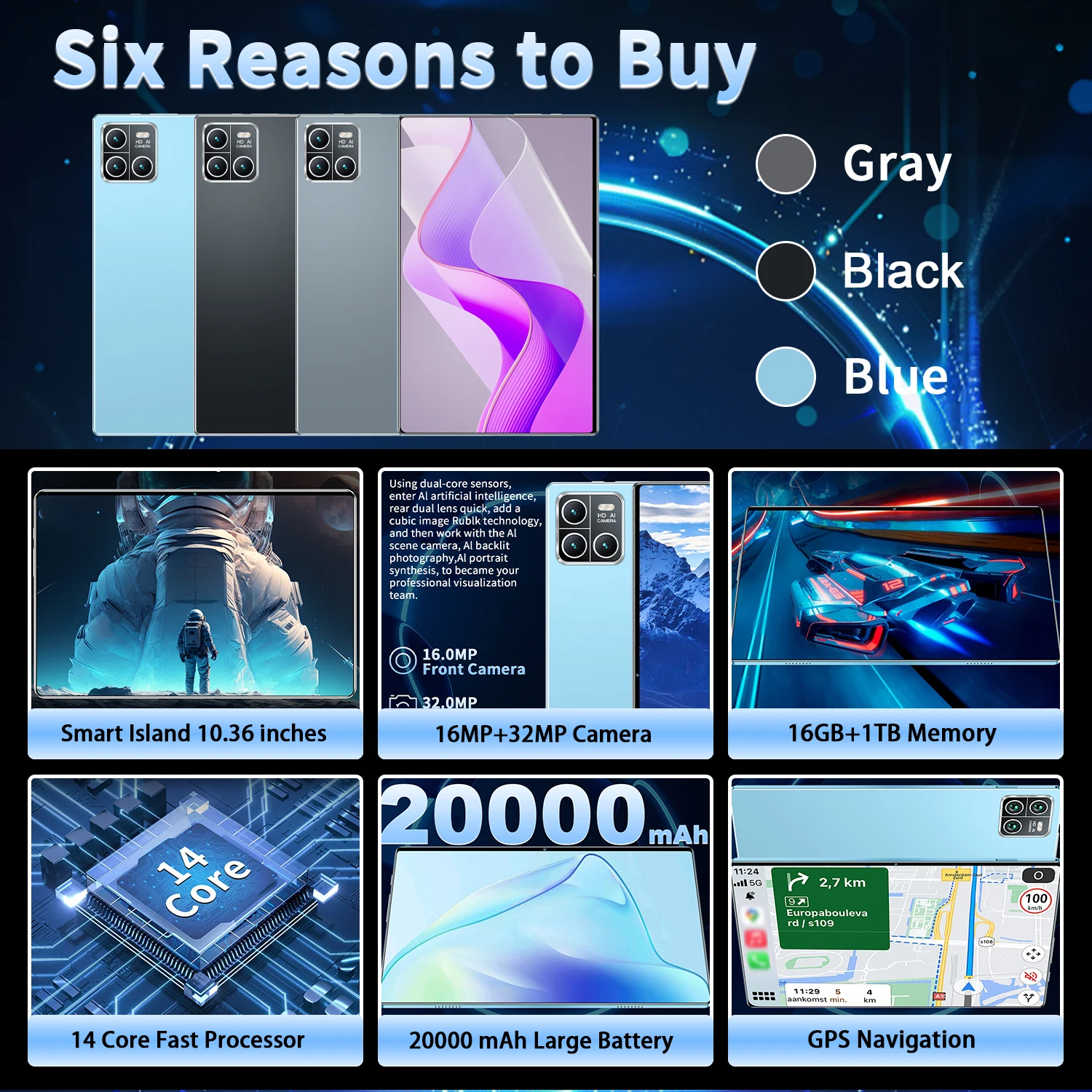 Afbeelding 3: 2025 5G Pad 10.36 Inch Tablet Android 20000Mah 16Gb Ram 1Tb Rom Android 13.0 Wifi 14 Core Tablets Pc Netwerk Gps