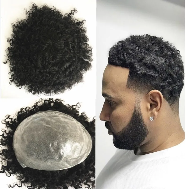 Afro Curly Hair Toupee Men 0.1MM Durable Injection PU Toupee Men Wig For Black Man Hair System Unit Curly Male Hair Prosthesis