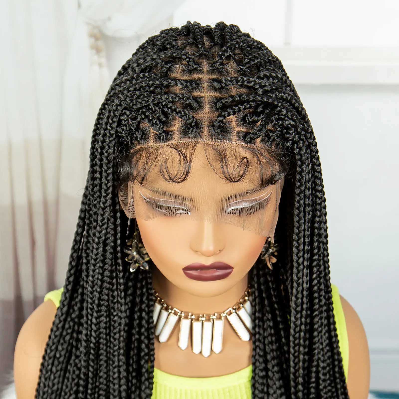Knotless Box Braided Wigs 36 Inches Long Synthetic 9x6 Lace Frontal Straight Braiding Hair Wigs with Baby Hair For  Black Women