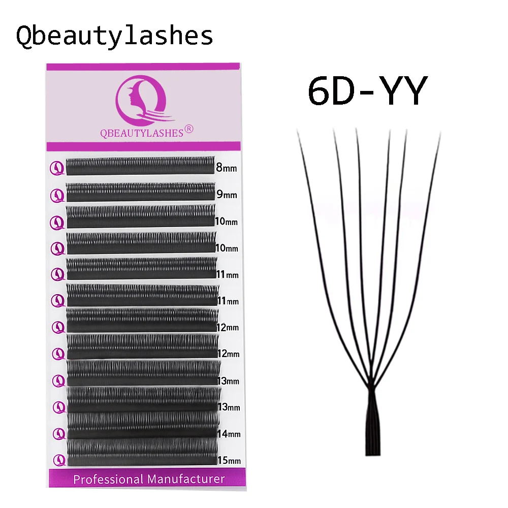 Qbeautylashes Cilios pestañas 6D en forma de U 0,07mm de espesor pestañas postizas naturales suaves cómodas YY prefabricadas Fans salón de belleza