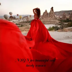 NFYN Elegant Sexy Red Party Dress Soft Stain Celebrity Dresses with Long Train Special Occasion Dress with Big Train Customized