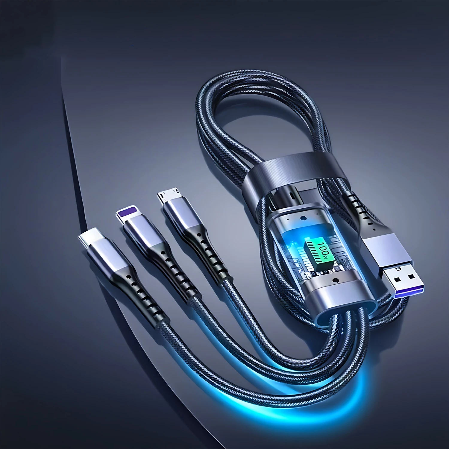 كابل شحن USB متعدد الوظائف 3 في 1، مضفر من النايلون، واجهات USB من النوع C وMicro، متوافقة مع هاتف Iphone وSamsung وXiaomi وغيرها من الهواتف المحمولة: شحن سريع عالي الطاقة.