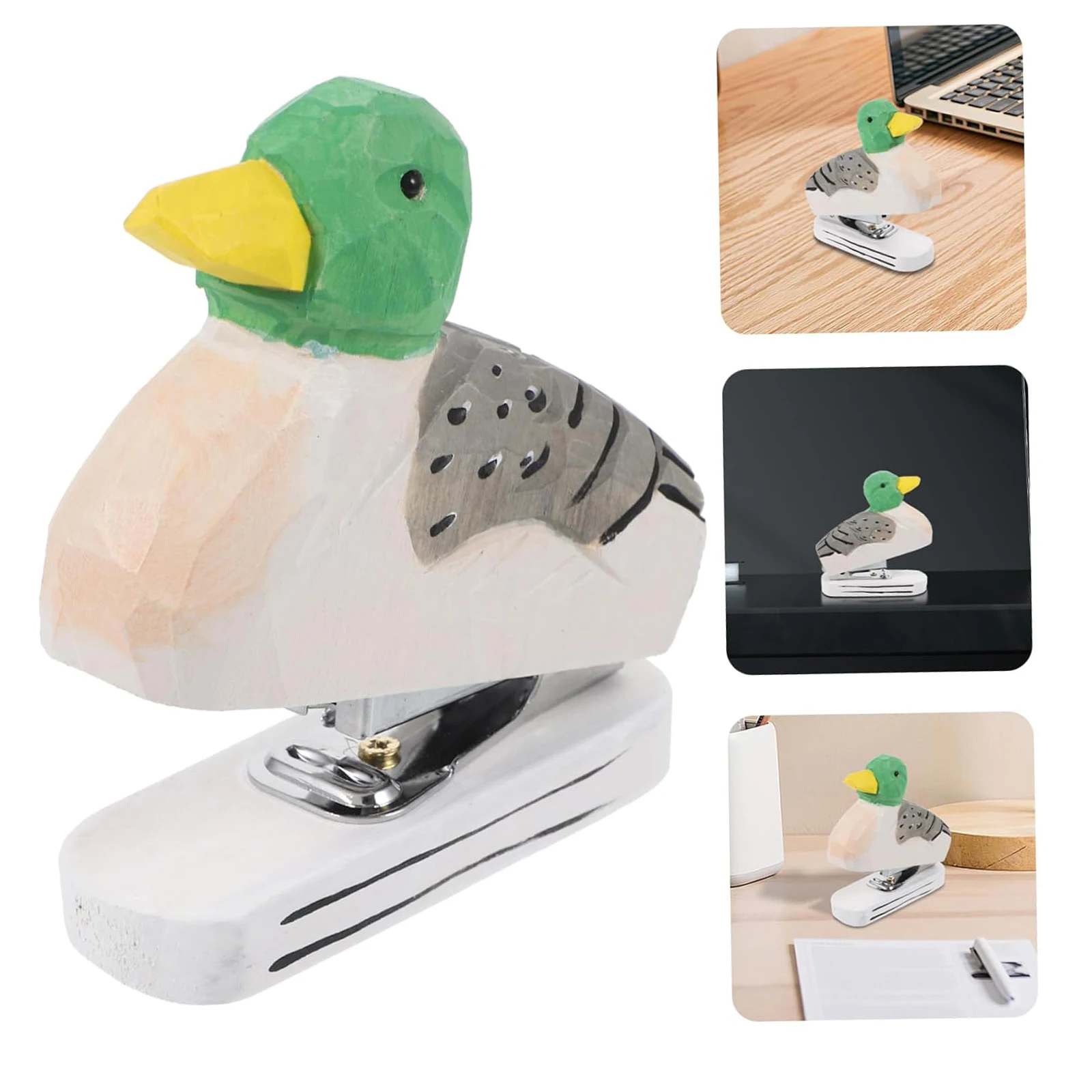 Wooden Animal Stapler Hand Carved Animal Statue Desk Paper Stapler Office Stapler Figure for Student Classroom Stationery Supply