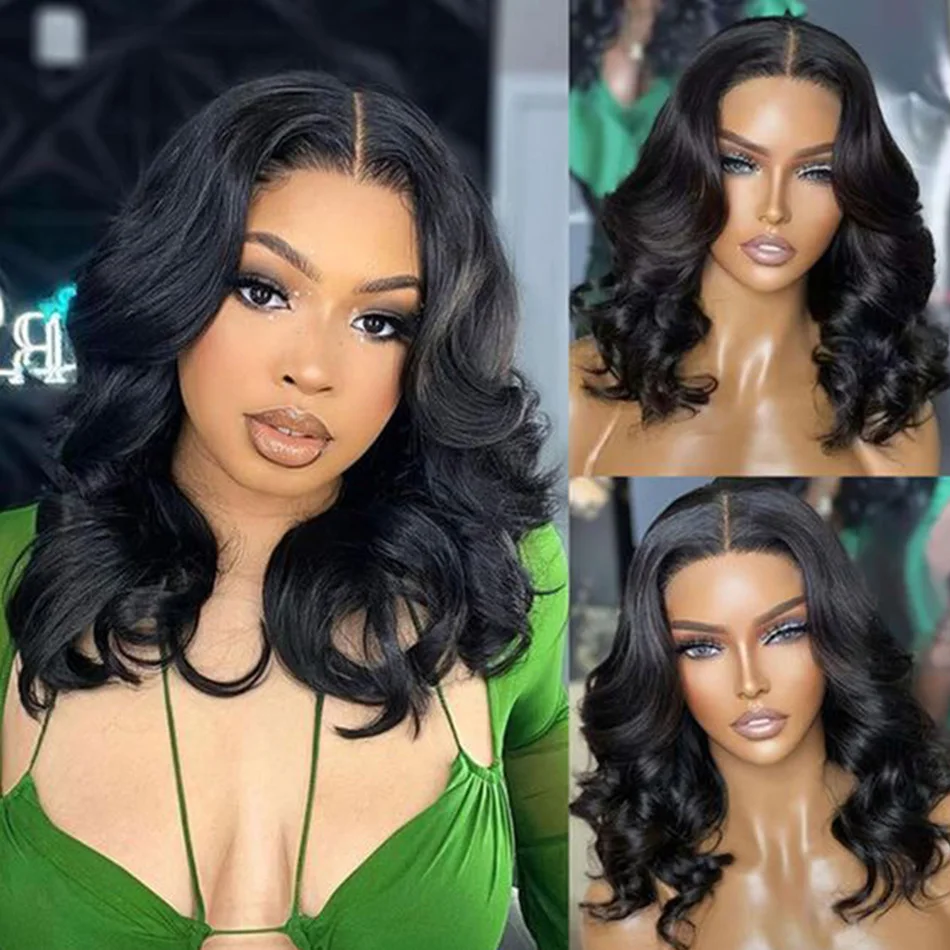 Botisi body wave lace front wig 13x6 13x4 hd lace wig bob wig human hair for women loose body wave short human hair wigs black