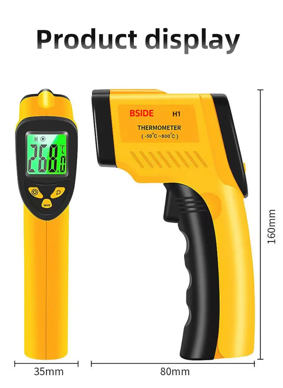 BSIDE H1 Infrared Thermometer Non-Contact Digital Laser Temperature Gun -58℉-1022℉ (-50℃-550℃) for Pizza Oven Meat Grill Engine