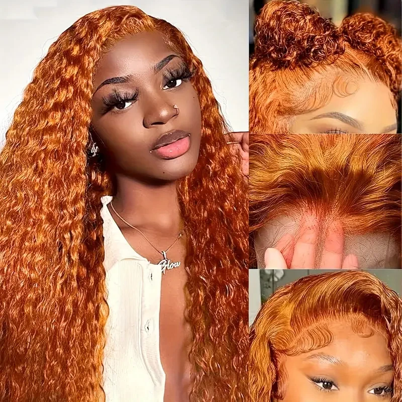 Curly Ginger Orange Lace Frontal Wigs 13x4 HD Colored Human Hair Wigs Transparent Deep Wave Wigs 13x6 Lace Front Wig For Women