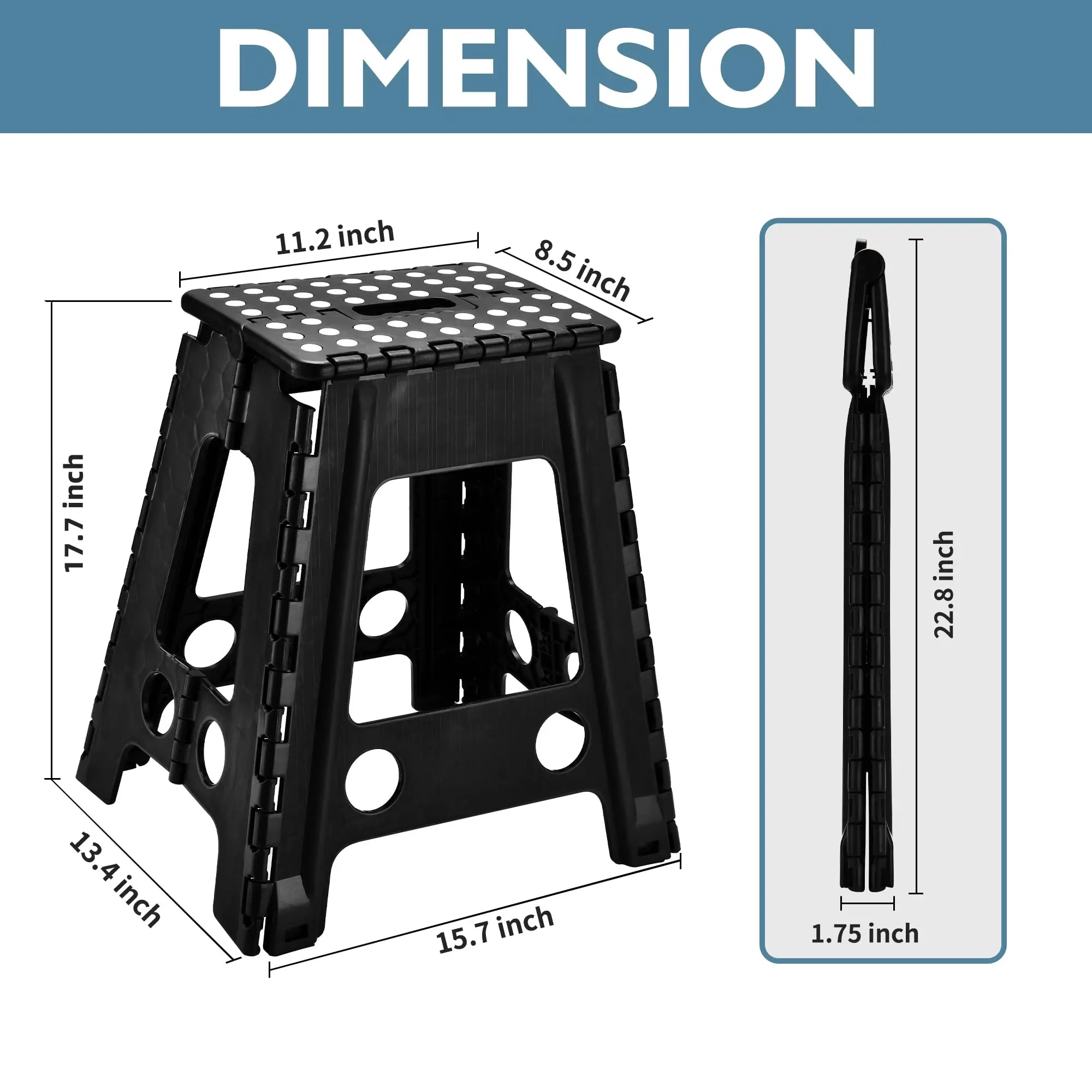 18 inch Folding Step Stool Heavy Duty Plastic Foldable Step Stool-Compact Plastic Foldable Step Stool for Bathroom,Bedroom,