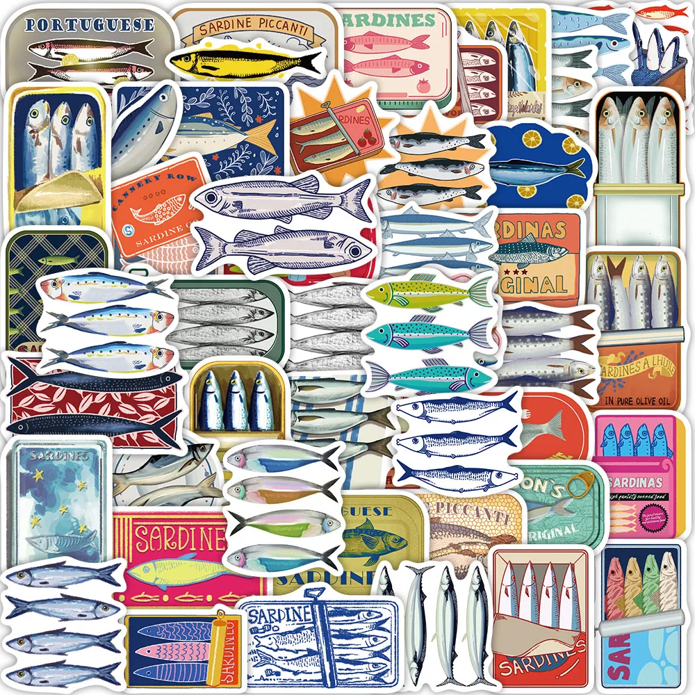 50 قطعة الكرتون ساردين الكتابة على الجدران ملصق الديكور الغيتار DIY بها بنفسك الكمبيوتر المحمول جراب هاتف جذع ملصق مضاد للمياه #1