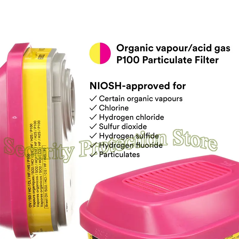 P100 Respirator Cartridge/Filter 60923 NIOSH Against Organic Vapors Acid Gases Ammonia Methylamine Formaldehyde and Particulates