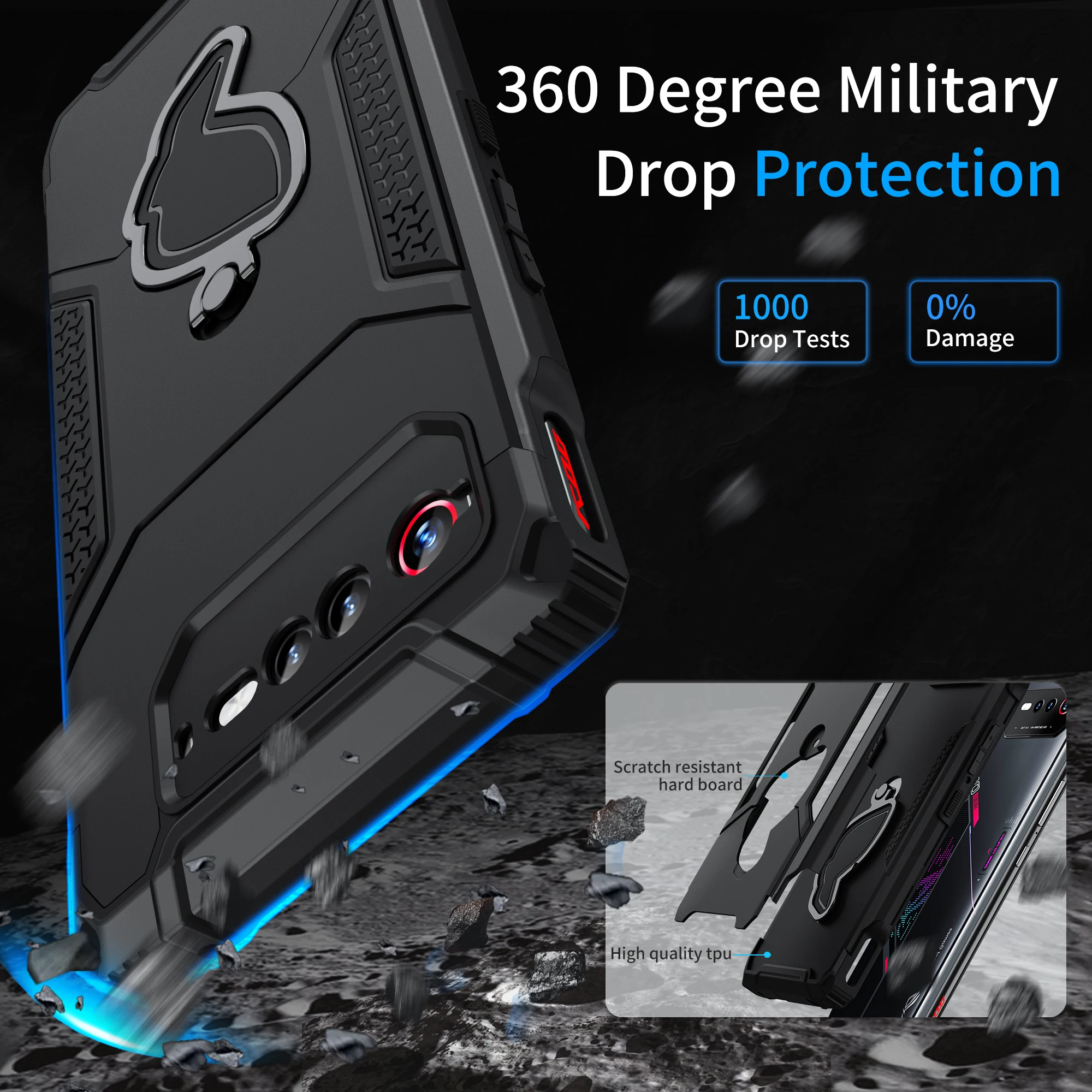 ZSHOW Armor Case For Asus ROG Phone7 6 6D 5  Pro Ultimate Case Air Trigger Compatible With Kickstand Dust Plug Shockproof Cover