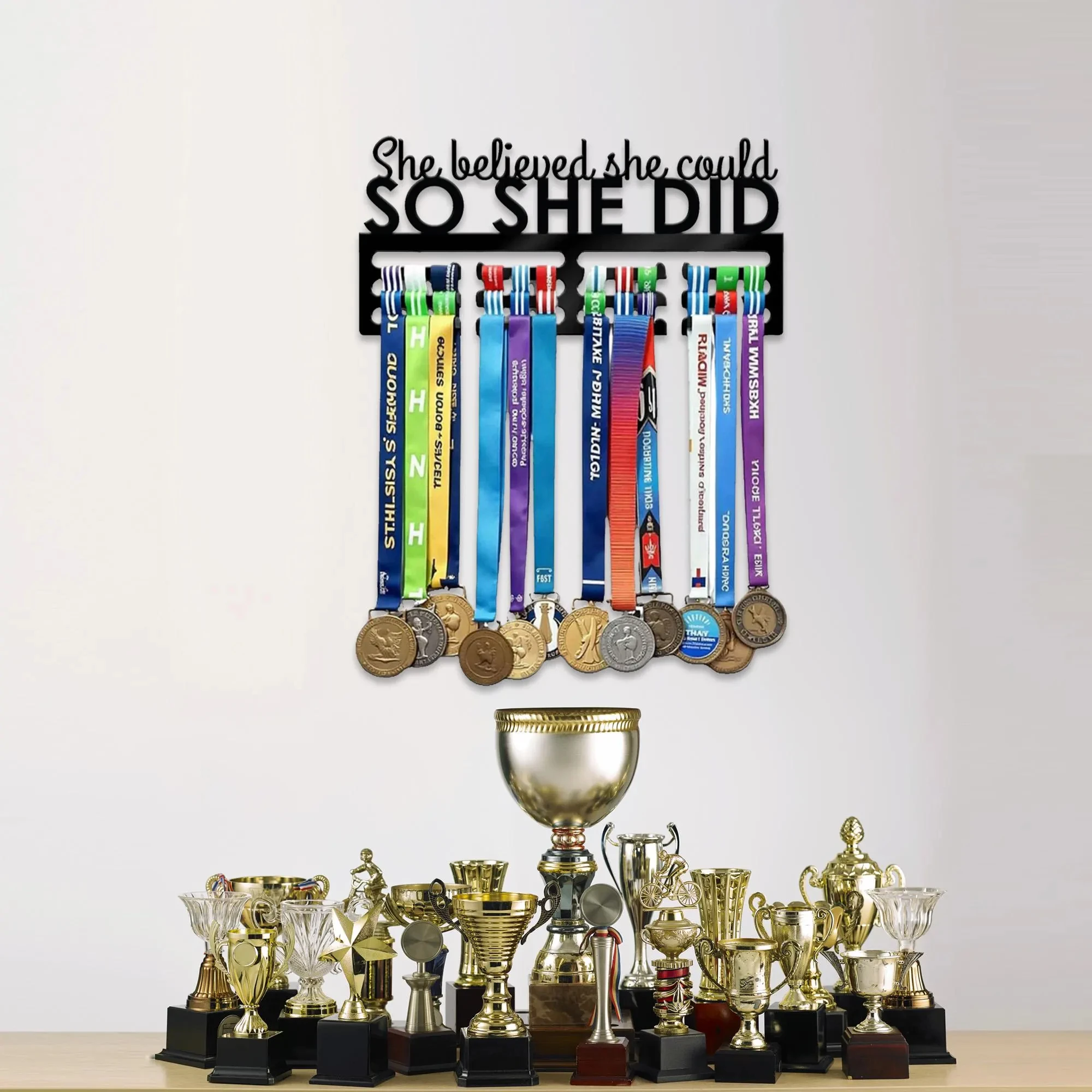She Believed, She Could So She Did Medal Hanger Display, Motivational Medal Holder for Her, Female Athlete Decor