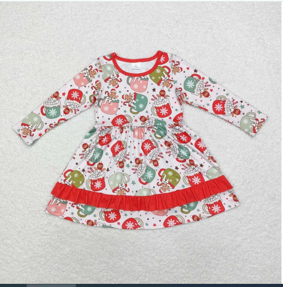 

Детское платье с пряничным молочным принтом для девочек, рождественская пижама для девочек-подростков, платье с рюшами