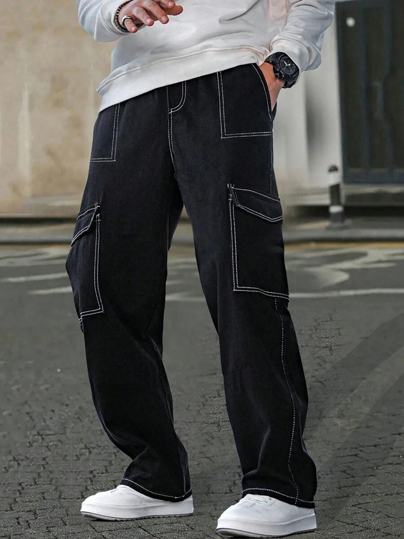 American Street Hip-Hop Style Work Pants, Korean-Style Simple and Stylish, Fashionable and Trendy.