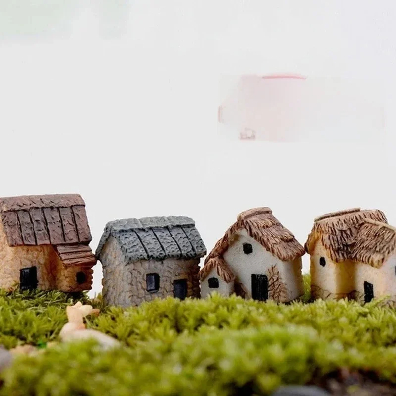 Figurine Miniature de maison, accessoire de jardin féerique, décoration de maison, Statue de construction d'animaux de dessin animé, voiture de poupée artisanale en résine, 4 pièces
