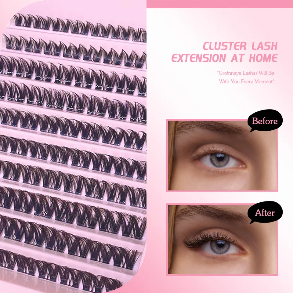 Kit de Pestañas por Grupos 3D 190 Pzs con Pegamento y Sello, Herramientas de Maquillaje, Rizador 2