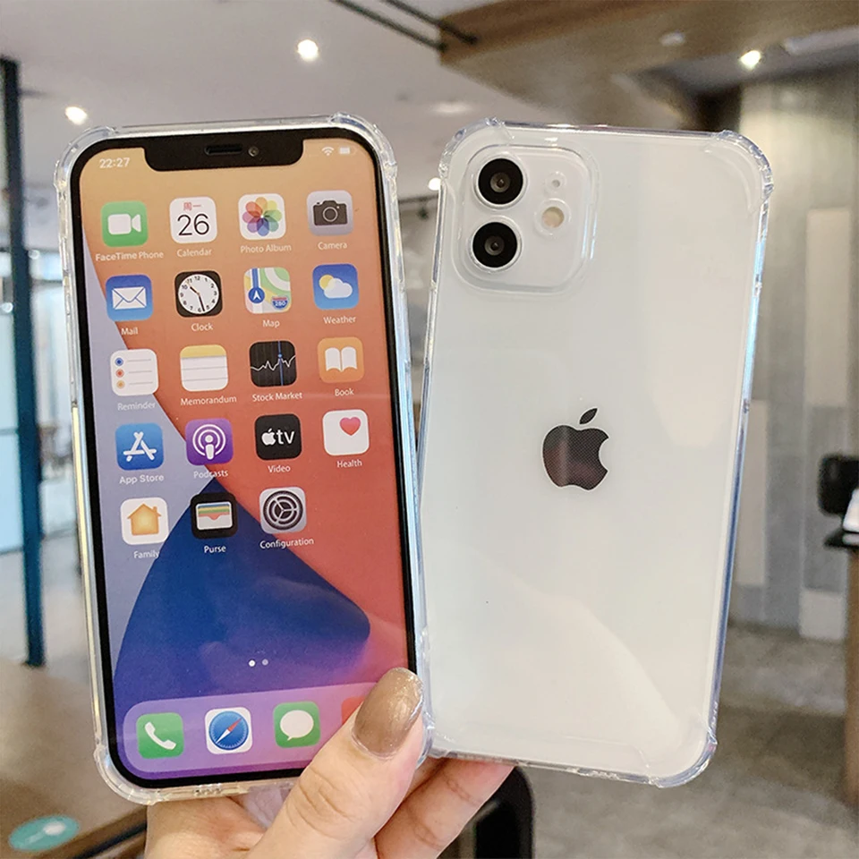 Funda transparente para iPhone, TPU flexible, esquinas reforzadas antigolpes, protección para cámara y pantalla, resistente a rayaduras 5