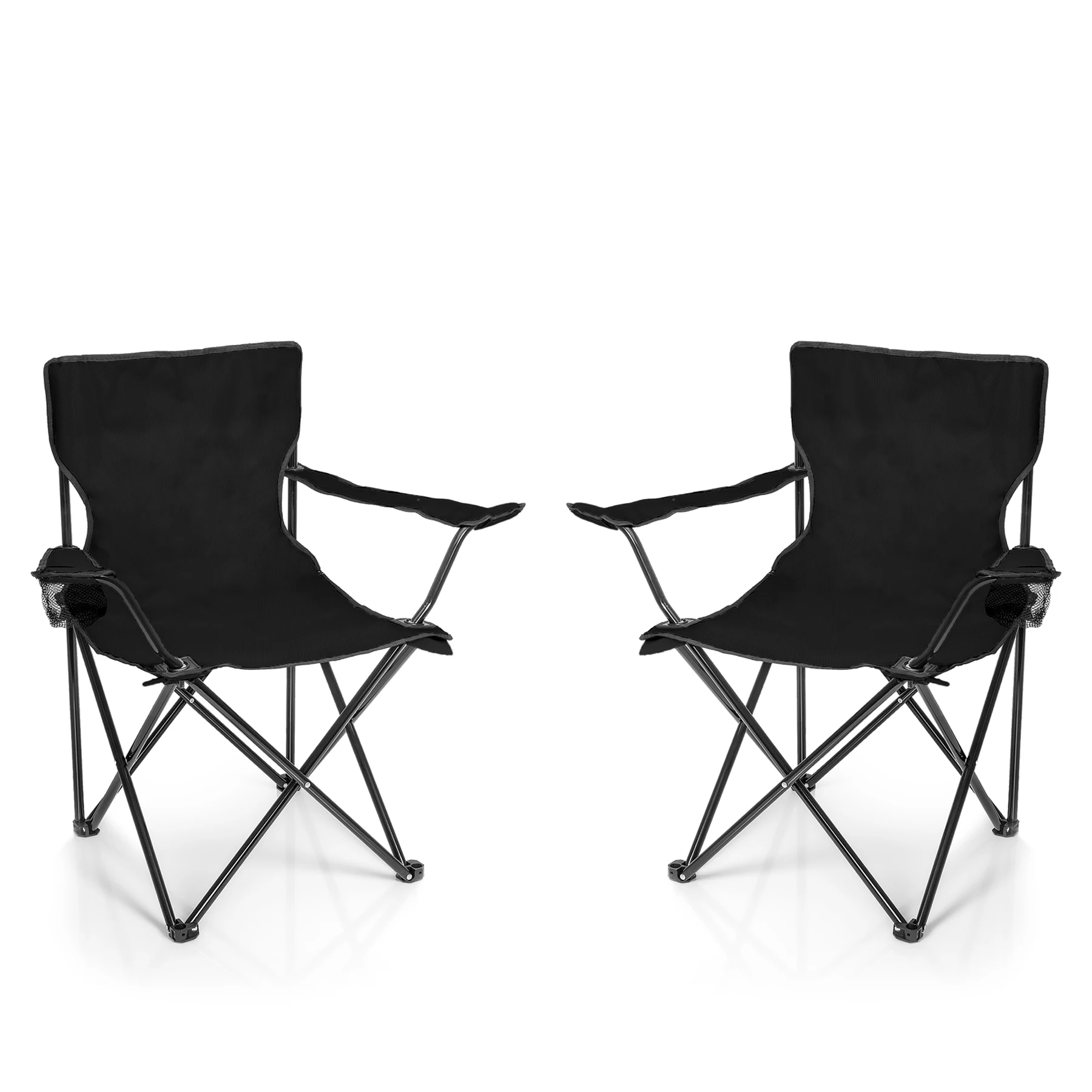 BigDean 2X Faltstuhl SCHWARZ Campingstuhl Anglerstuhl mit Getränkehalter & Tragetasche - Anglersessel klappbar - Klappstuhl Gartenstuhl Faltstuhl Relaxsessel Angelsessel faltbar