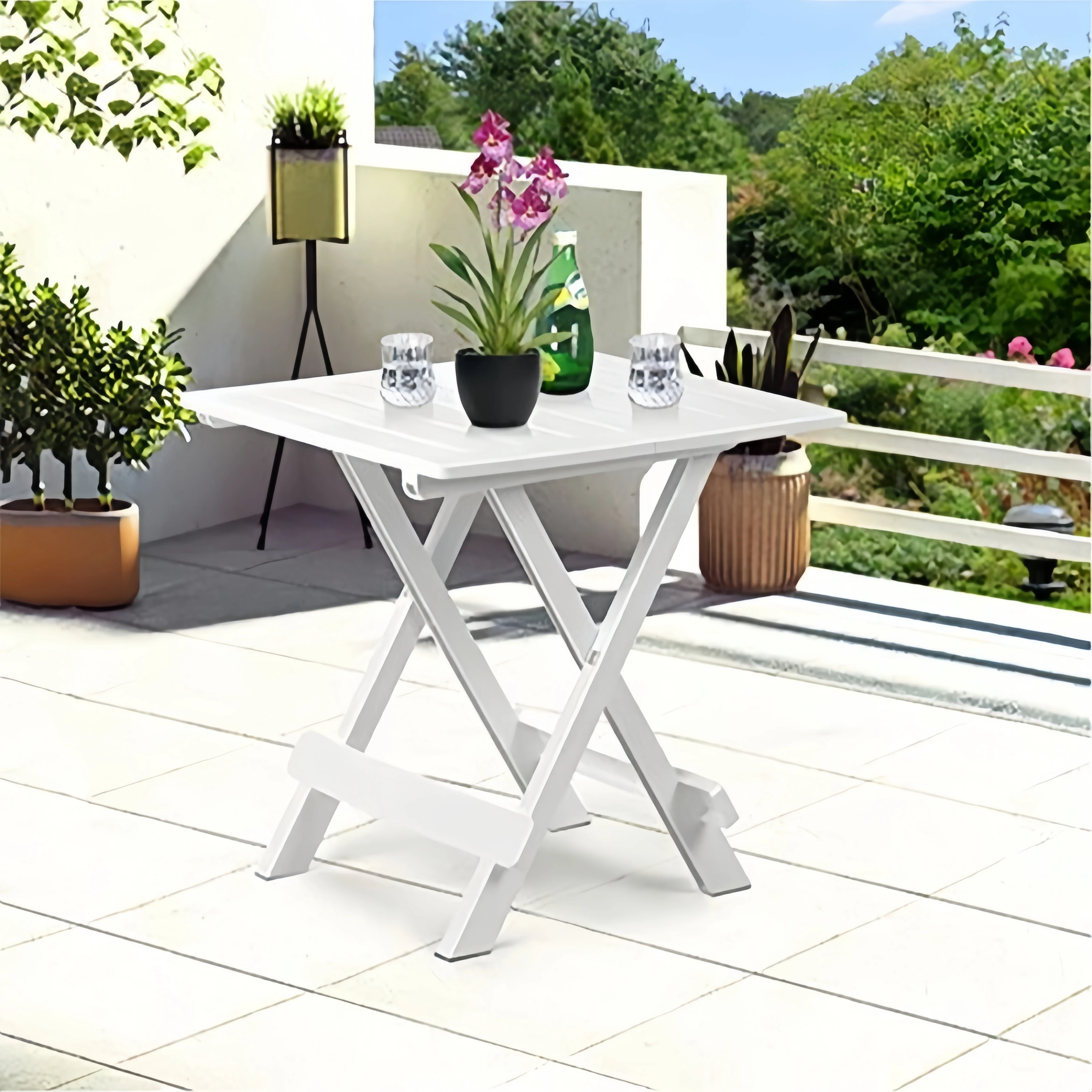 Mesita de jardín Adige Blanca Mesa Auxiliar Plegable 44X44x50cm de plástico