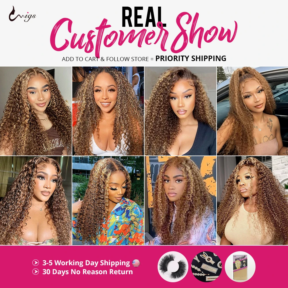 Uwigs Highlight Ready To wear Glueless Human Hair Wigs Pre Cut Curly Human Hair Wig 13x4 Transparent Lace Front Wig For Women