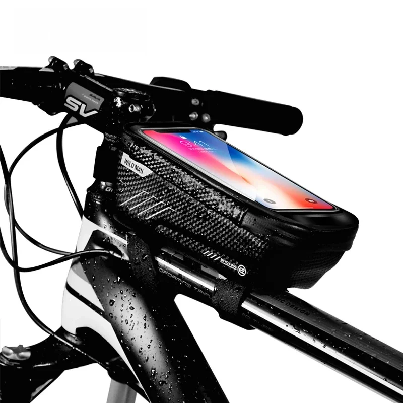 AliExpress WILD MAN E2 Bicycle Bag Rainproof MTB Road Bike 6.2inch Mobile Phone Case Touch Screen Top Tube Bag Hard Shell Accessories