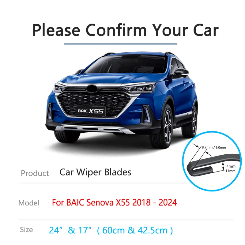 For BAIC Senova X55 2018 2019 2020 2021 2022 2023 2024 Front Wiper Blades Brushes Windscreen Windshield Cleaning Auto Accessorie