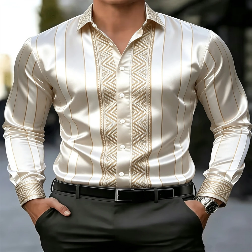 Satynowa męska koszula w paski – Mens Satin Silk Dress Shirt recenzja i cena