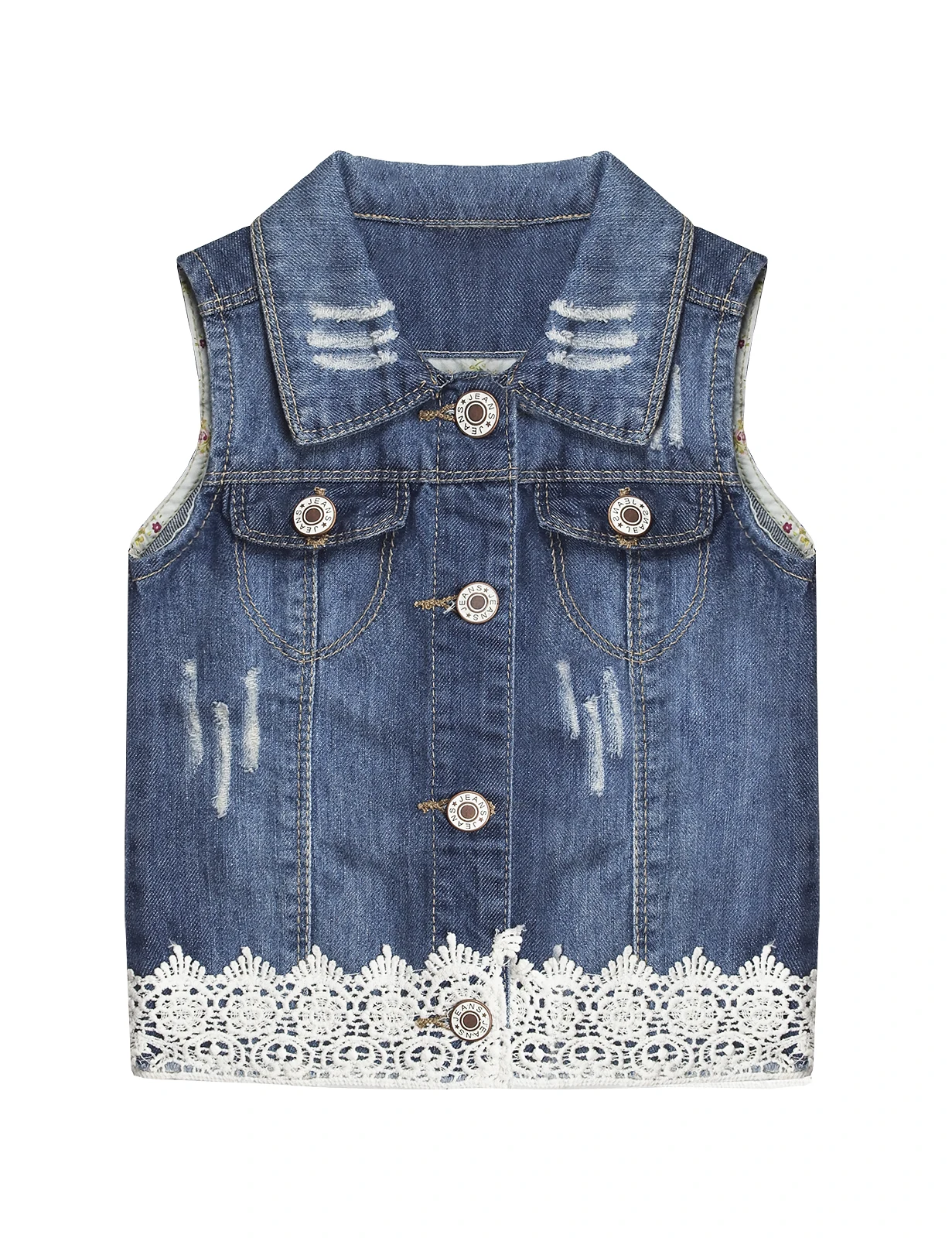 KIDSCOOL SPACE Little Girl Jean Vest,Junior Ripped Lace Denim Vest Tops