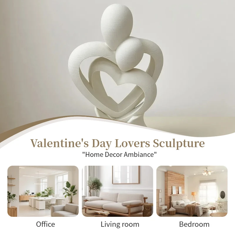 Abstract Couple Hugging Sculpture, Modern Heart-Shaped Lovers Figurine, Romantic Home Decor for Living Room Bedroom