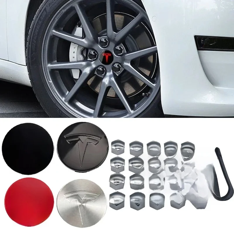 29 pièces pour Tesla modèle 3 Y S X 56mm bouchons de moyeu central de roue de voiture bouchon de Valve écrou de cosse de pneu couvercles de protection décoration extérieure