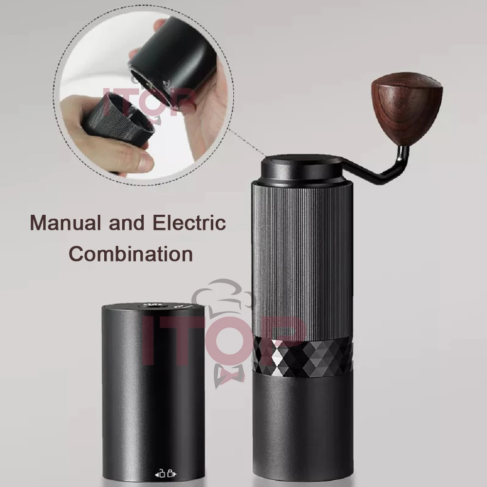 ITOP SD1 Hybrid Energy Coffee Grinder Electric Rechargeable Portable Motor& Manual Coffee Grinder Stainless Steel Burrs