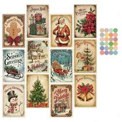 Vintage Christmas Blessing Cards with Santa&Reindeer,12pc Merry Christmas Postcard Set,Retro Xmas Gift Cards with Christmas Tree