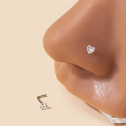 2pcs Nose Studs With Love Heart Shaped Cubic Zirconia Decoration L-Shaped Nose Stud Nail Ring Nose Piercing Jewelry